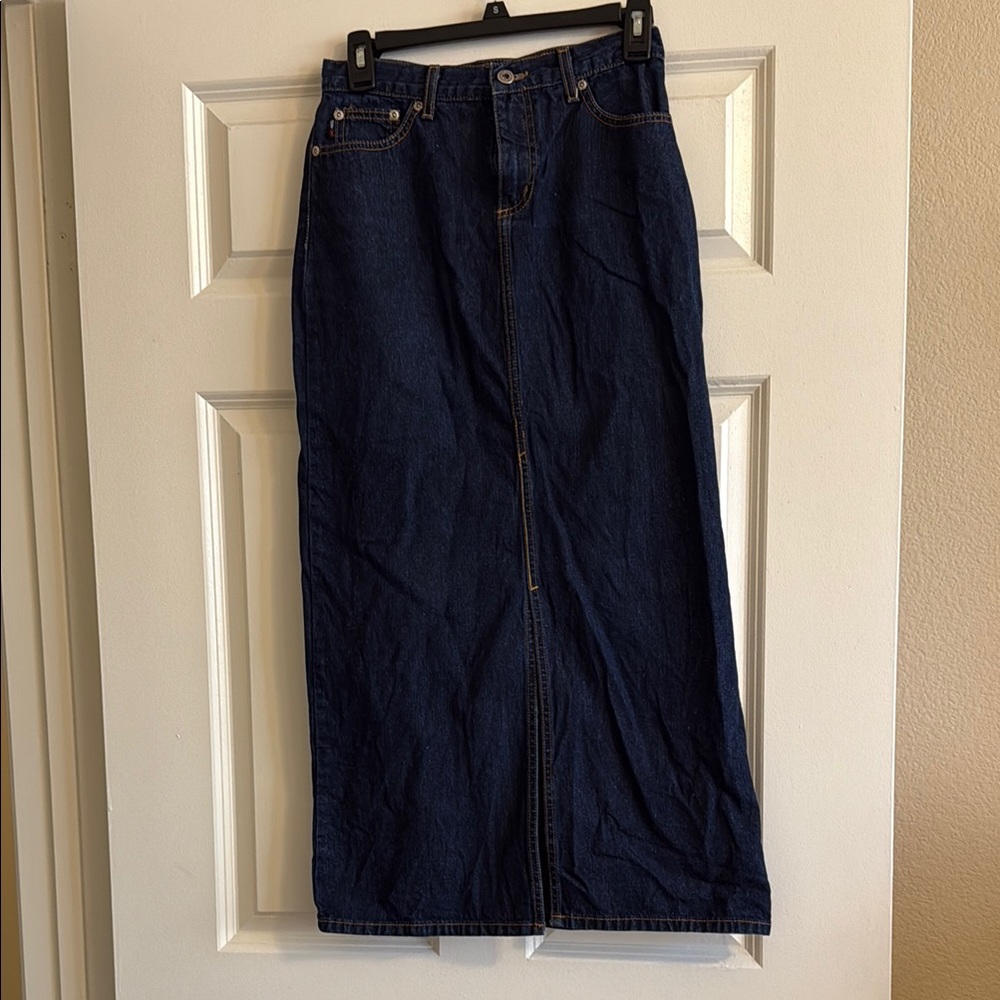 Vintage Dark Blue Denim Maxi Skirt